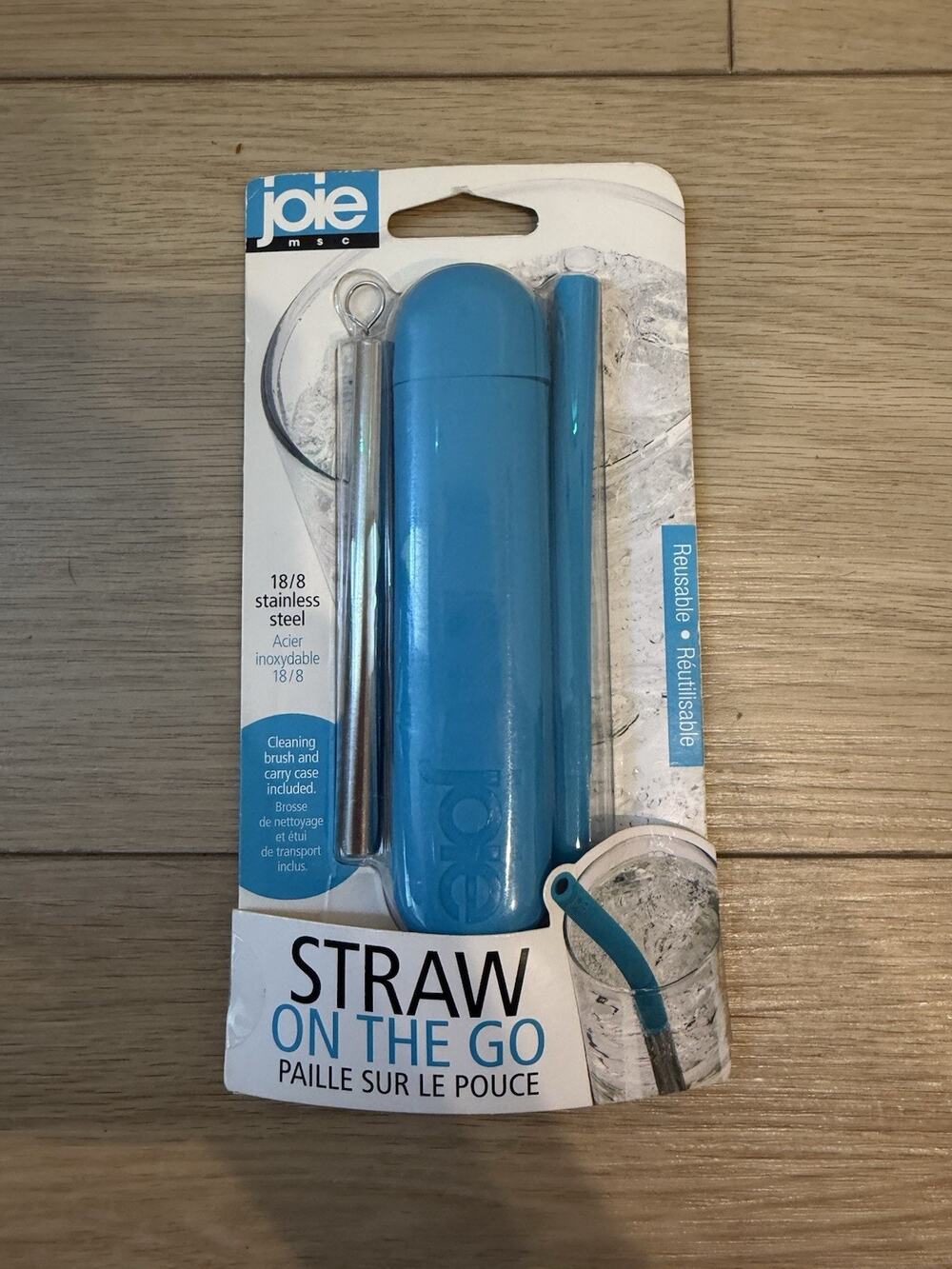 MSC Joie Straw On The Go Reusable Straw TRAVEL Case SILICONE STAINLESS STEEL New
